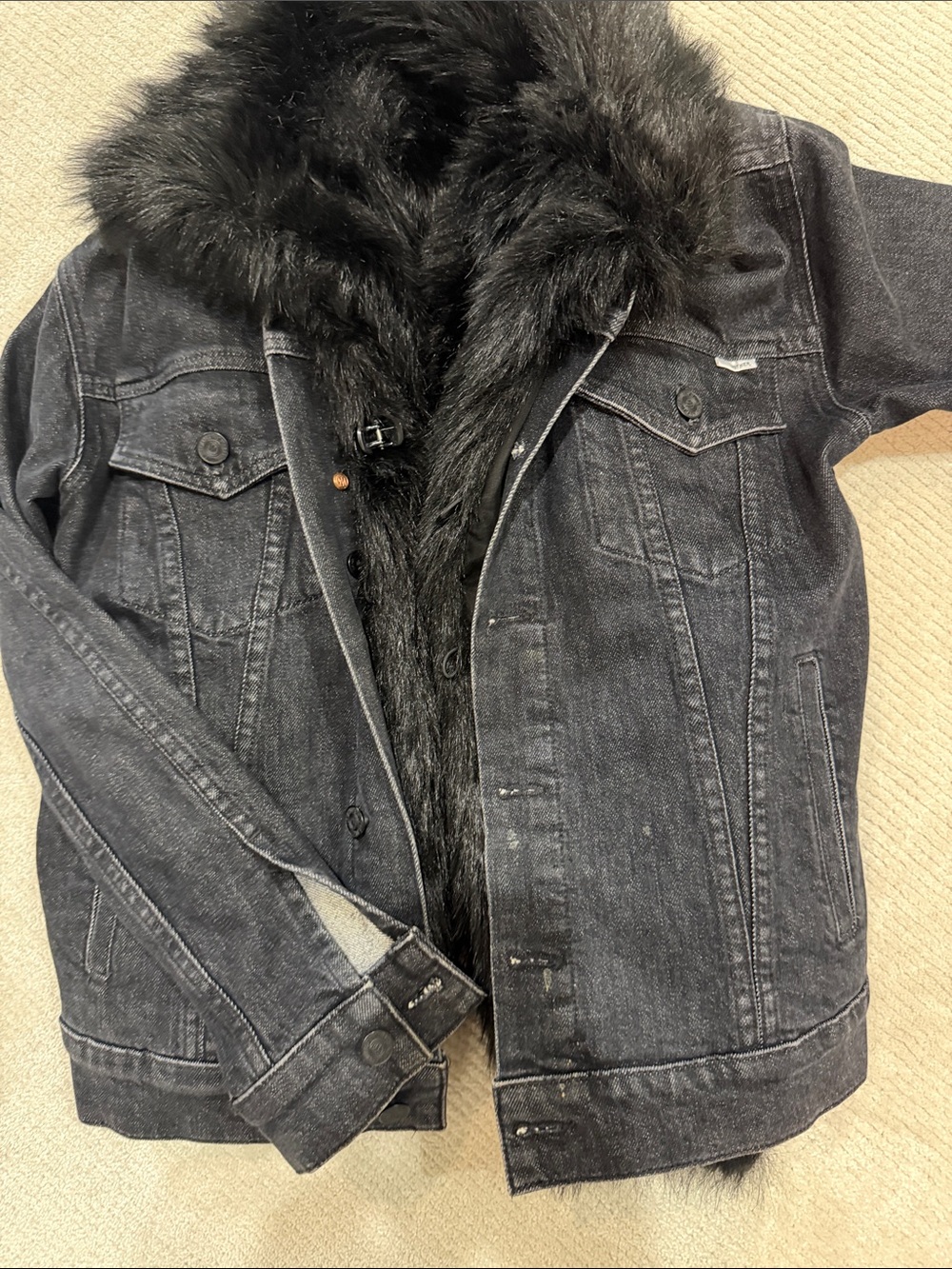 Black Faux-Fur Lined Women's Mother Denim Jacket XS